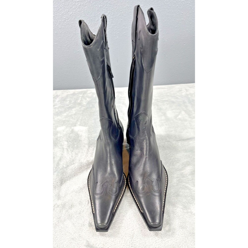 Zadig & Voltaire Mayis Black Leather Pointed Toe Cowboy Boots Womens 38 6